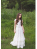 Ivory Lace Ruffle Tiered Country Flower Girl Dress